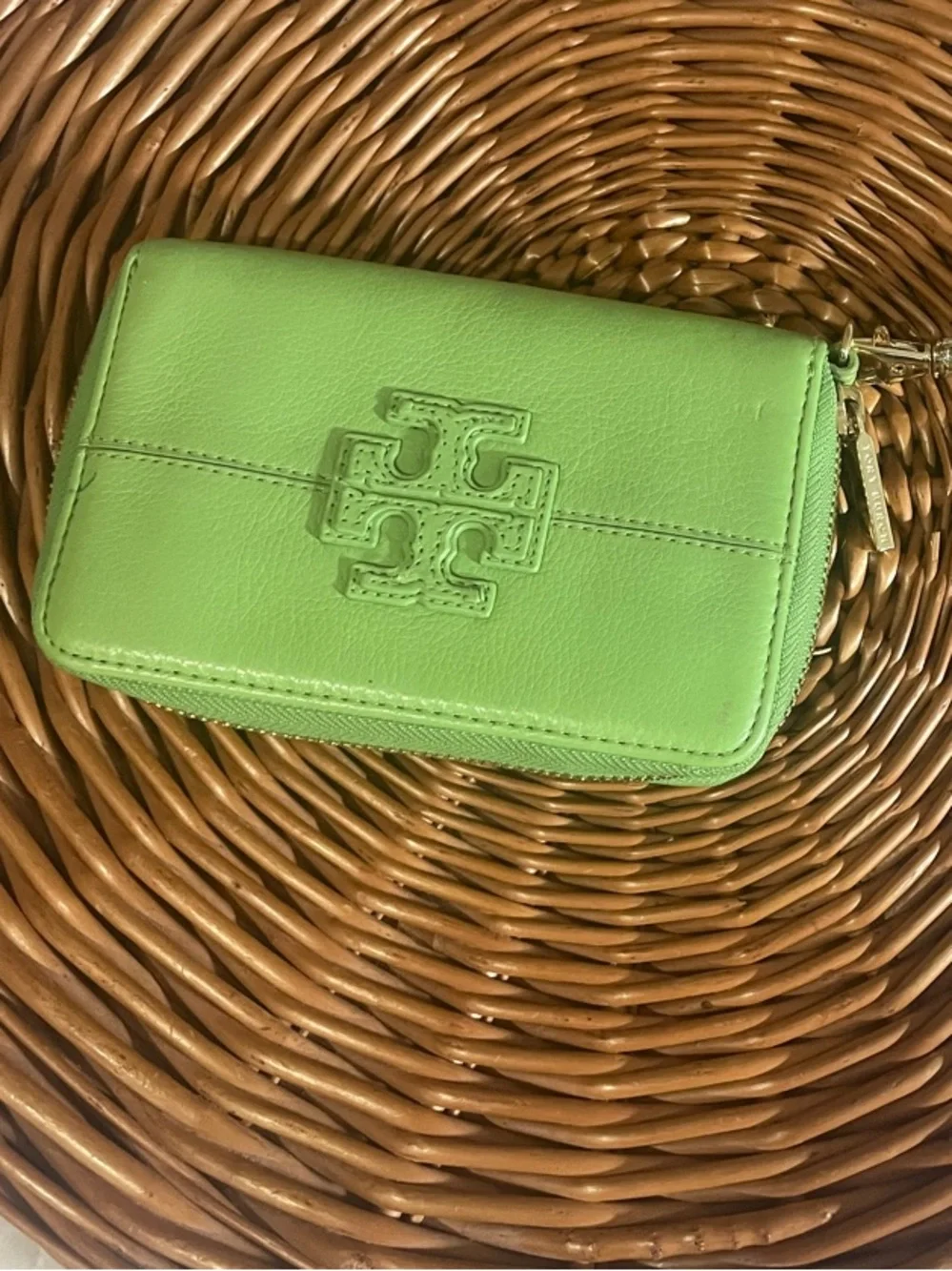 Tory Burch Bright Lime Green Leather Zip Wristlet